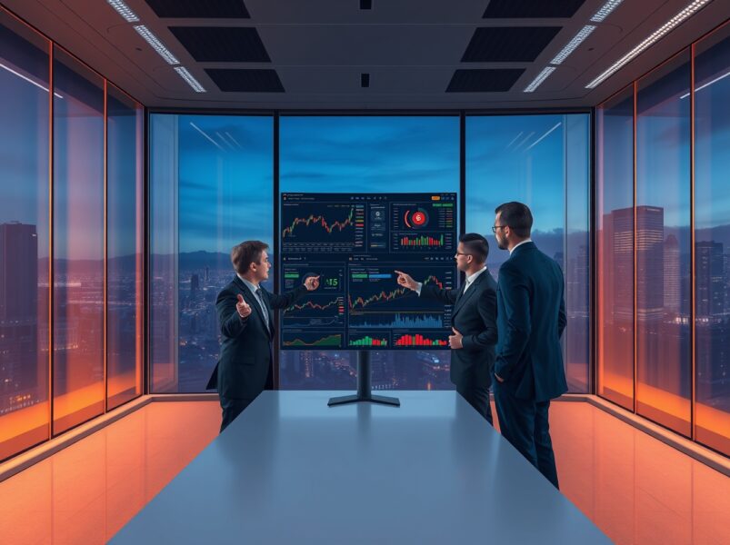 Analysts review cryptocurrency market data on a modern institutional trading floor, representing the second wave of institutional crypto investment.