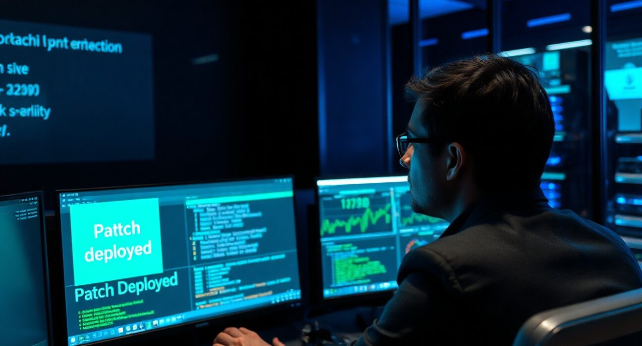 Cybersecurity analyst monitoring a blockchain security dashboard after a DeFi wallet exploit