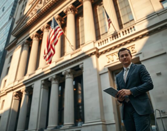 NYSE building exterior on a sunny day, symbolizing Securitize's upcoming public listing
