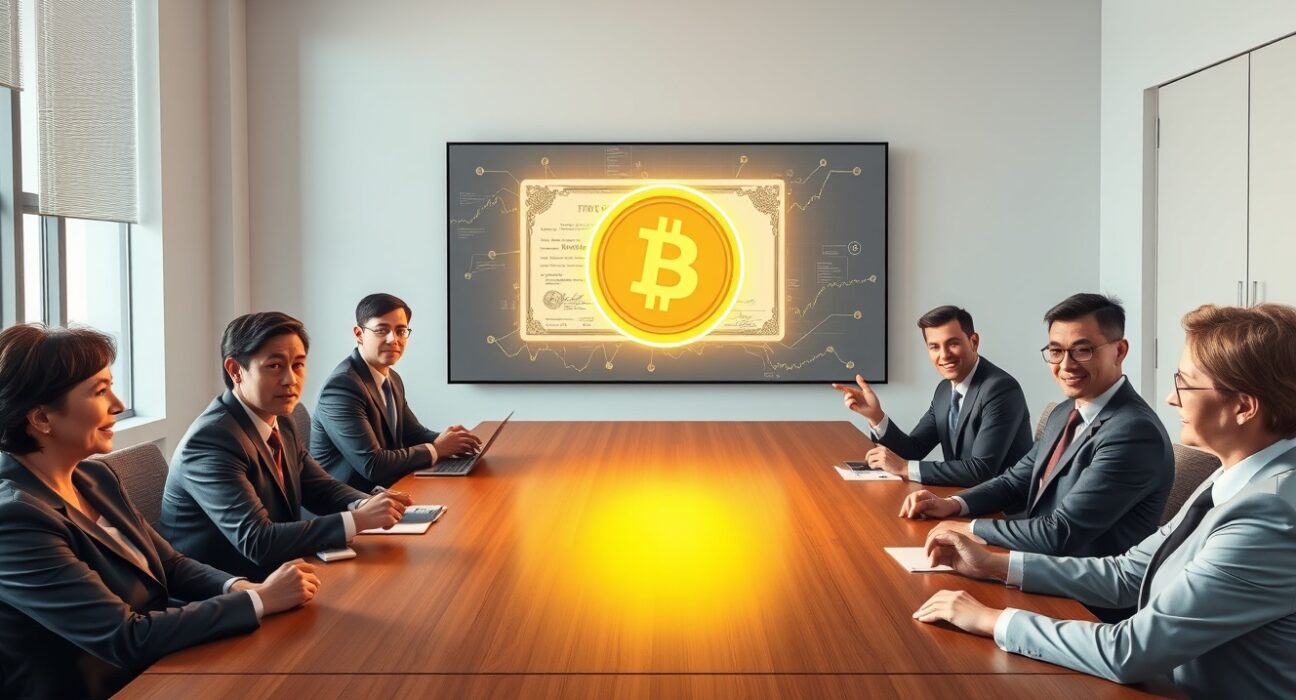 Securitize Computershare partnership tokenizes U.S. stocks for blockchain-based share issuance in a corporate boardroom meeting