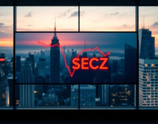 Securitize stock price drop on digital display board in financial district