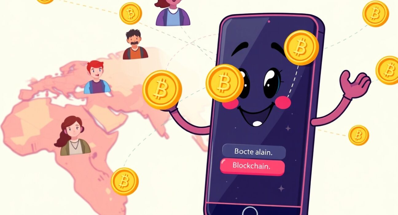 Sei blockchain partnership with Xiaomi illustrated as a smartphone connecting global users through vibrant digital networks