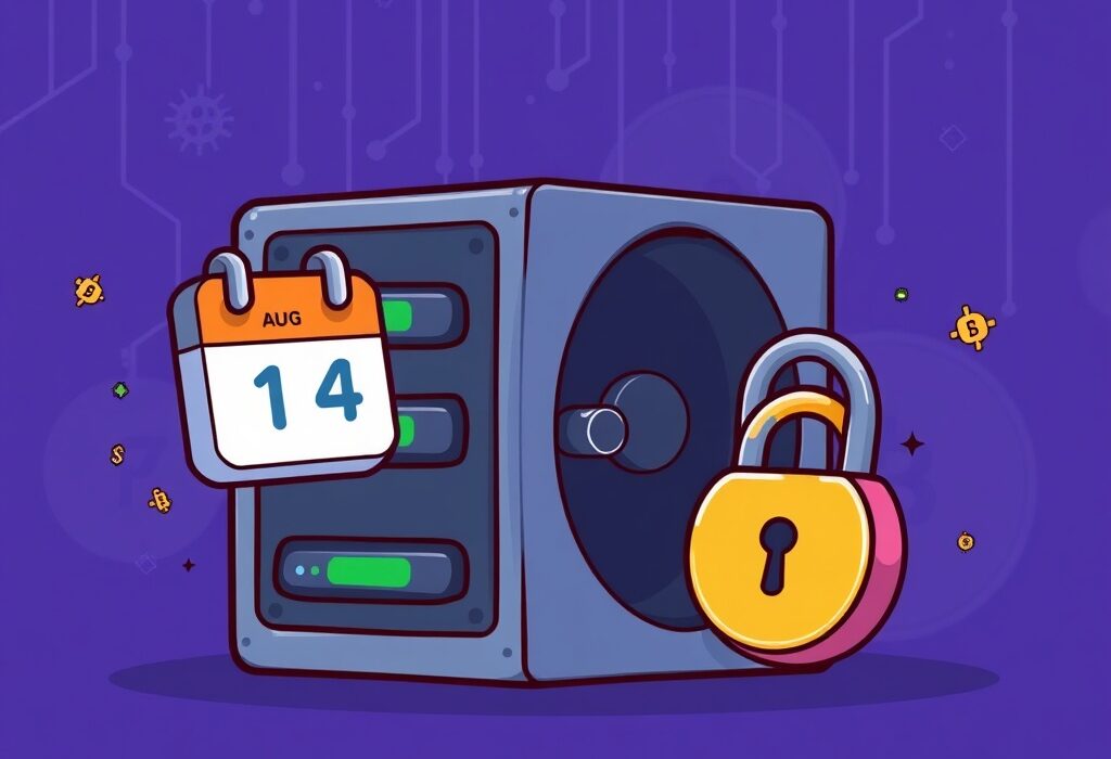 A secure digital vault representing the temporary suspension of SEI token transactions during a Sei network upgrade.