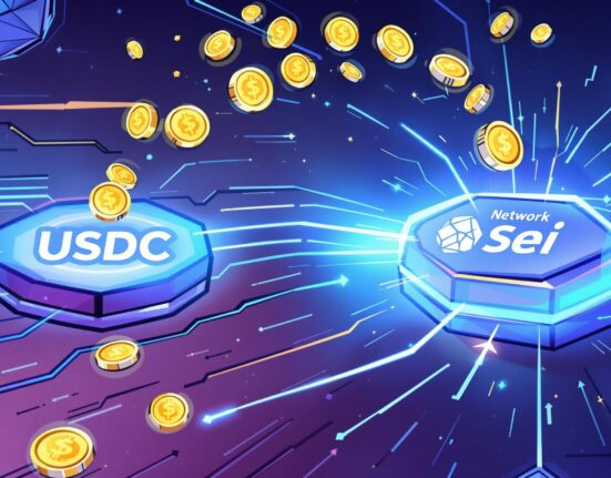 A cartoon illustration showing native Sei Network USDC seamlessly flowing across blockchain networks, powered by CCTP V2.