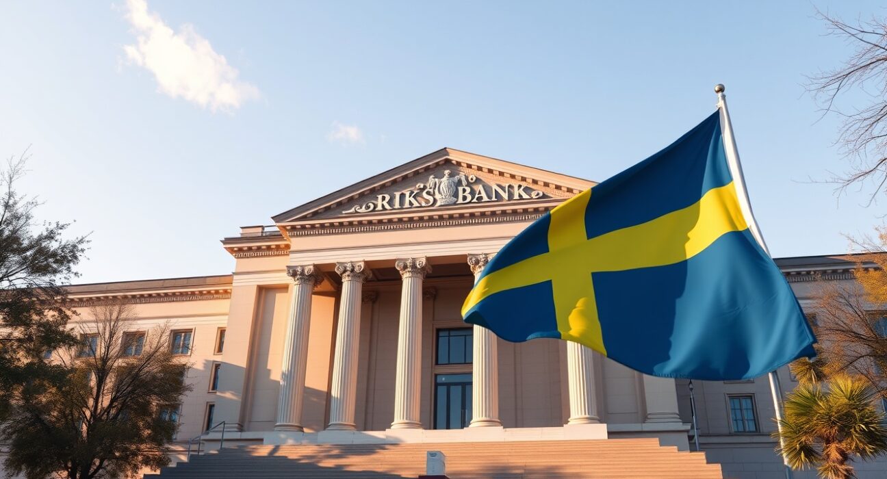 SEK Riksbank building in Stockholm with cautious hawkish bias outlook from Commerzbank