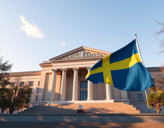 SEK Riksbank building in Stockholm with cautious hawkish bias outlook from Commerzbank