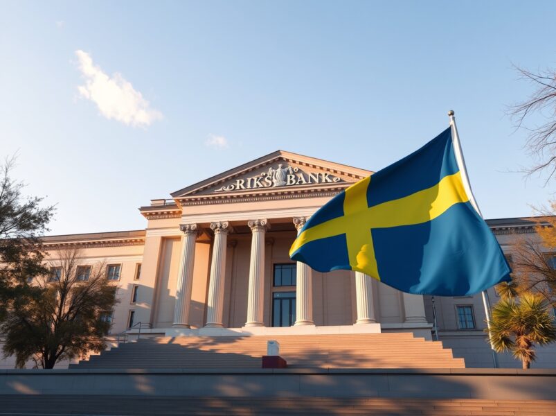 SEK Riksbank building in Stockholm with cautious hawkish bias outlook from Commerzbank