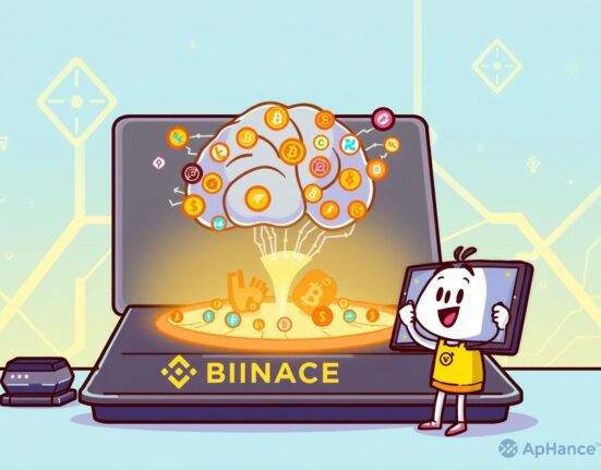 Cartoon illustration of Binance Alpha's platform integrating a Semantic Layer to enhance crypto trading insights.