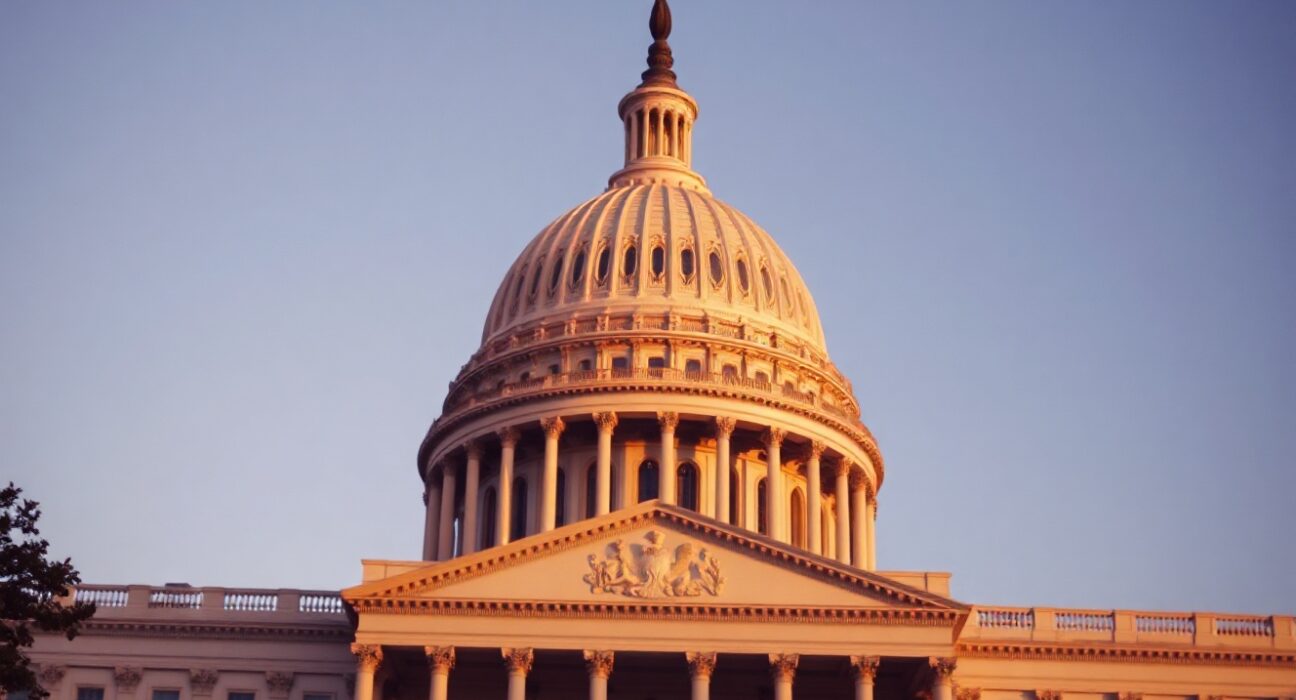 U.S. Capitol building exterior under clear sky, symbolizing legislative action on crypto.