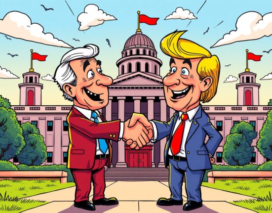 Senate GOP Leader Thune political compromise illustration showing bipartisan cooperation ending government shutdown