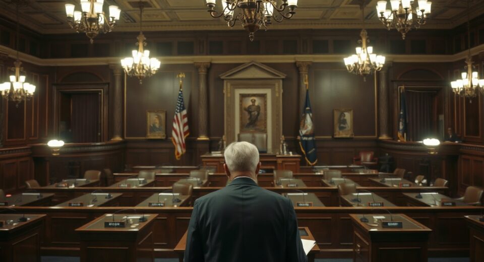Senator Angela Alsobrooks speaking at a podium in the U.S. Senate chamber during a legislative session