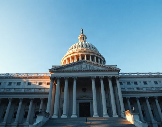 U.S. Capitol Building in Washington D.C. during golden hour, representing ongoing legislative debates on crypto regulation.