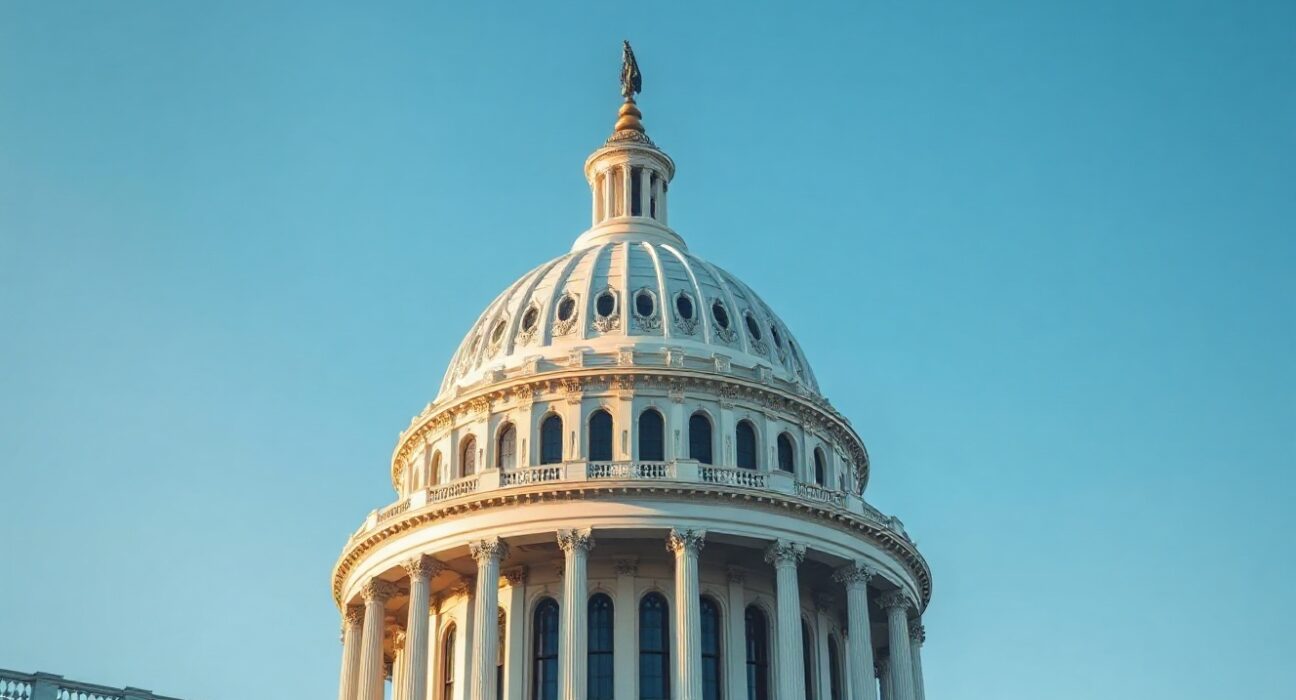 US Capitol building under clear sky, symbolizing legislative action on FTX founder pardon resolution