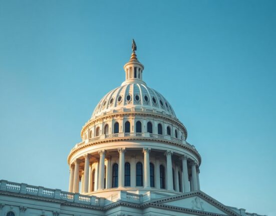 US Capitol building under clear sky, symbolizing legislative action on FTX founder pardon resolution