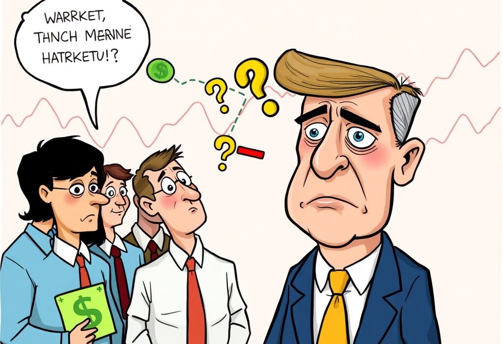 Cartoon showing investors reacting to the Fed's silence on a potential September rate cut, highlighting market uncertainty.