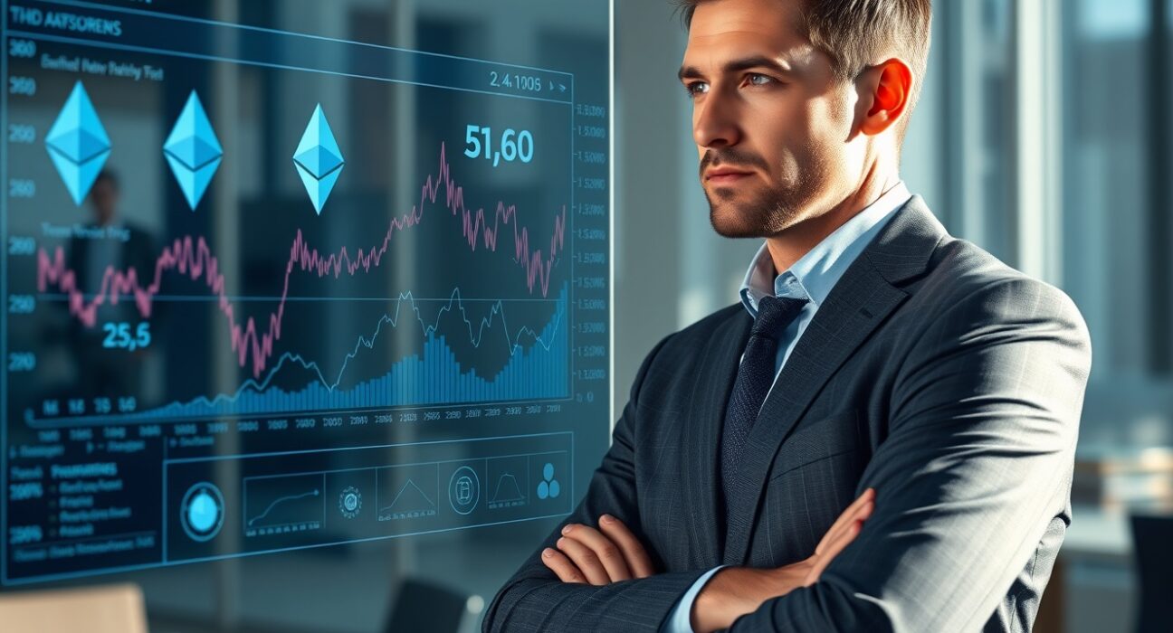 ShapeShift CEO Erik Voorhees analyzing Ethereum investment data in a professional setting.