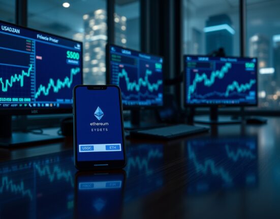 Ethereum whale accumulation at a trading desk with transaction data on monitors