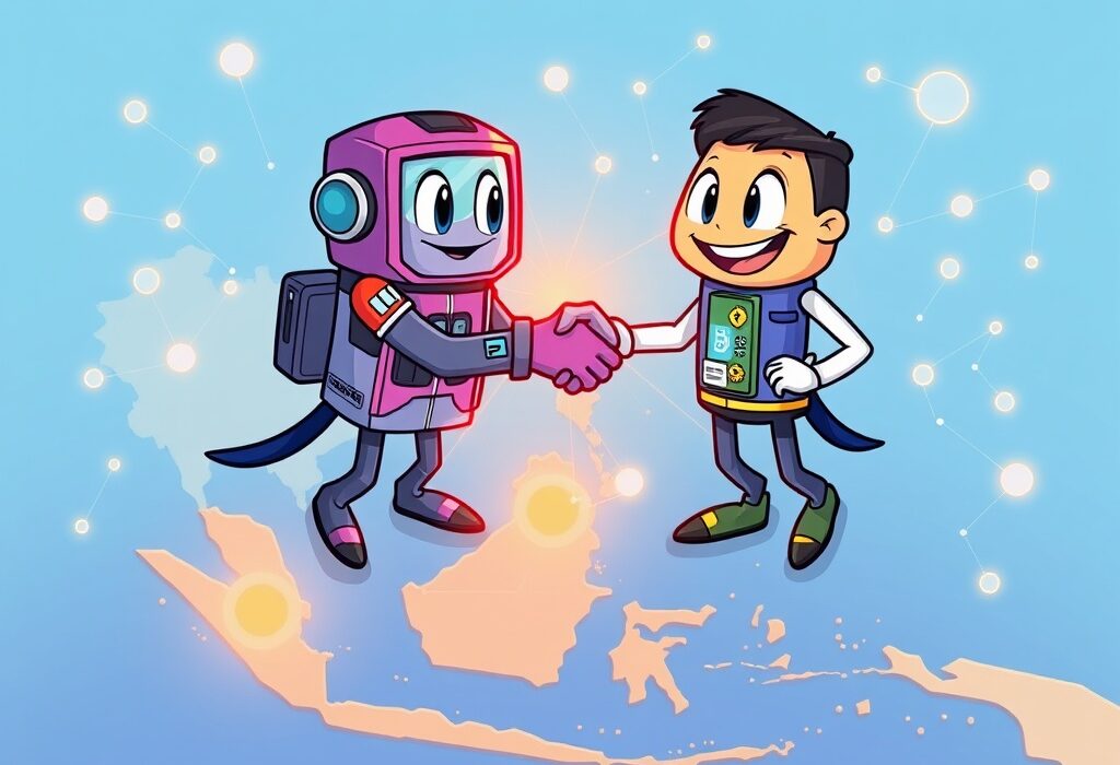 A cartoon illustration symbolizing the strategic ShardLab Bitkub partnership fostering Web3 growth in Southeast Asia.