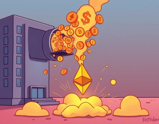 A vibrant cartoon illustration showing a large sum of money being invested into Ethereum, representing SharpLink's significant SharpLink ETH purchase.