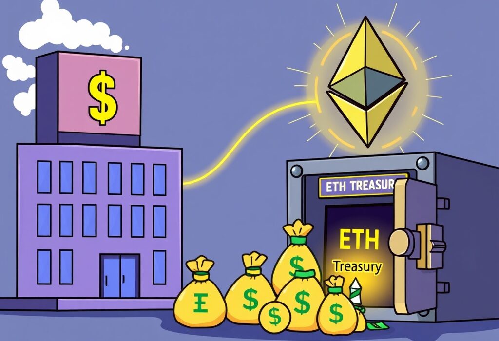 A cartoon image illustrating SharpLink's $200M SharpLink Ethereum Expansion and the growth of its ETH treasury, symbolizing significant institutional crypto investment.