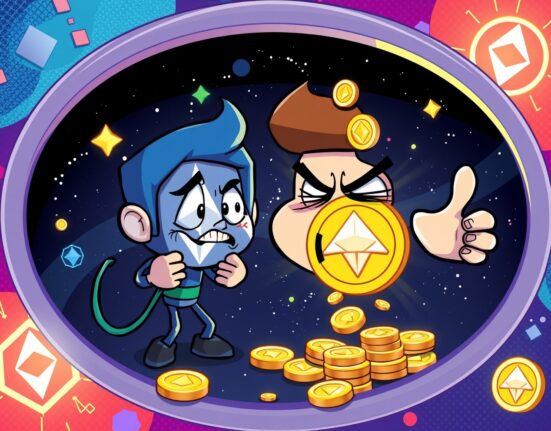 SharpLink Gaming ETH deposit shown as cartoon character transferring ethereum to digital galaxy