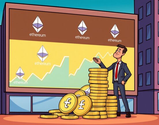 Cartoon illustration showing Sharplink Gaming making a significant strategic Sharplink Gaming ETH investment, adding to its massive digital asset holdings.