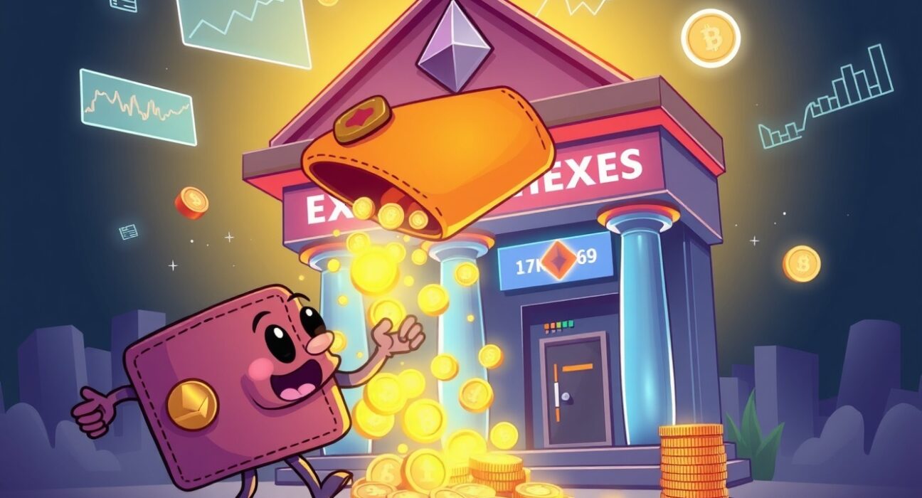 Strategic Ethereum deposit transaction showing digital wallet transferring crypto to exchange platform