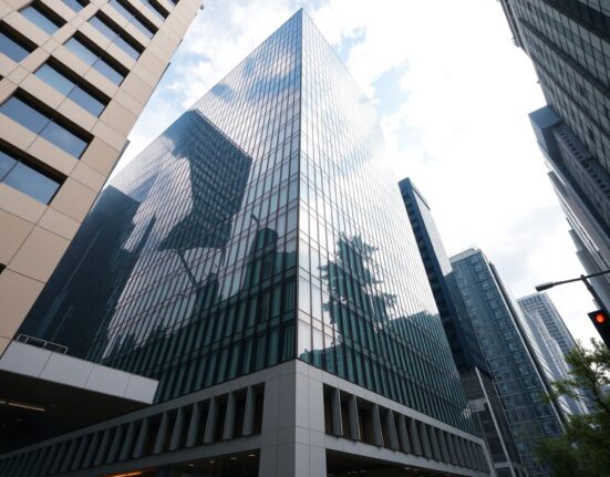 Modern office building in Hong Kong's Central business district under a clear sky