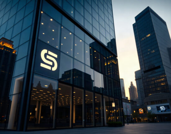 SHEIN corporate headquarters building at dusk, symbolizing the company's IPO journey and valuation changes.