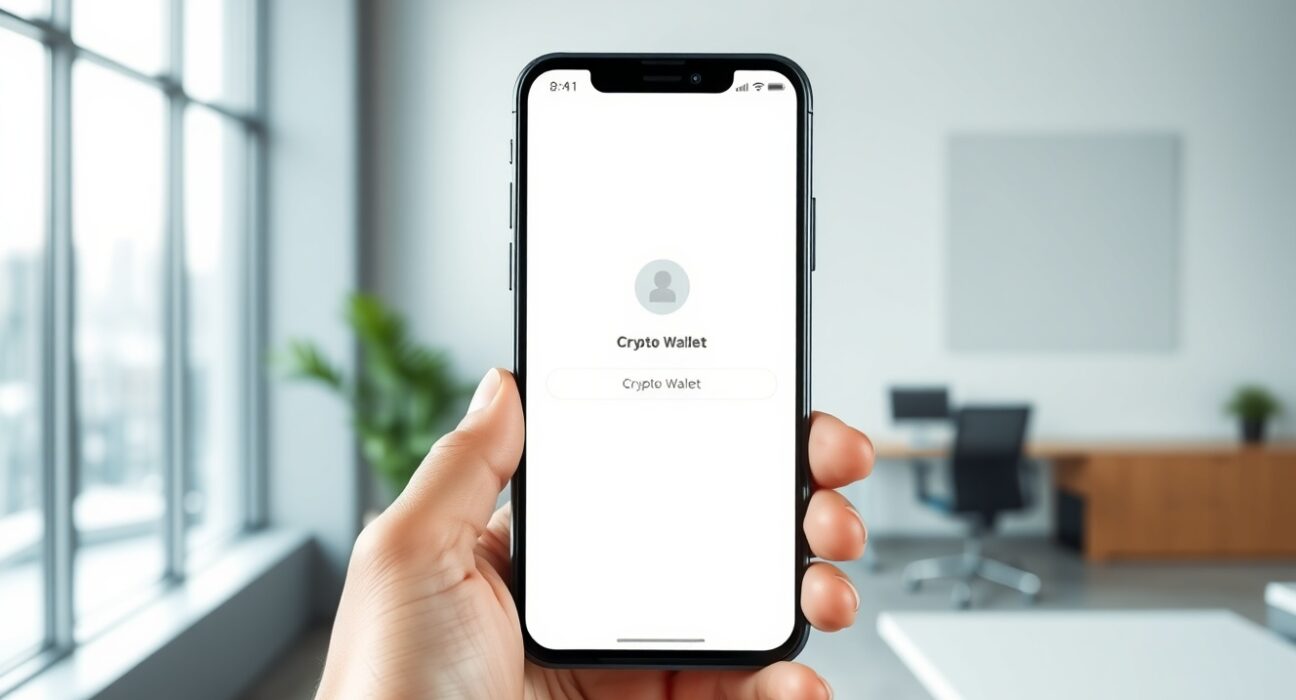 Smartphone displaying Shinhan's new SuperSOL app with integrated crypto wallet feature, representing banking innovation.