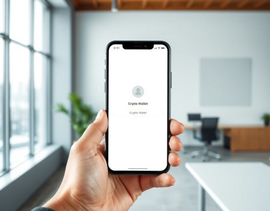 Smartphone displaying Shinhan's new SuperSOL app with integrated crypto wallet feature, representing banking innovation.