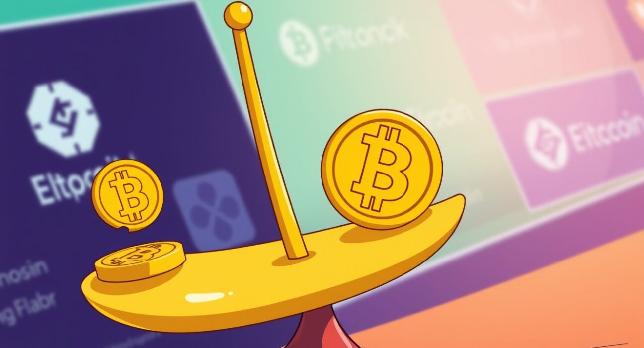 A cartoon scale tipping slightly towards shorts in BTC perpetual futures market analysis.