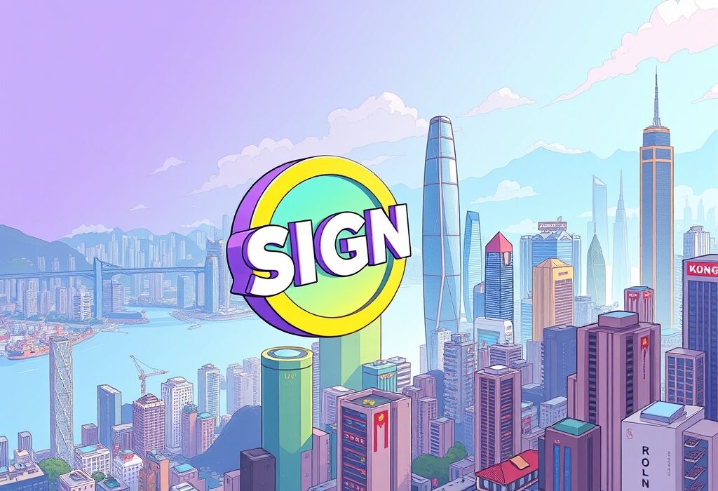 Cartoon illustration showing the successful SIGN Hong Kong expansion, symbolizing growth and new partnerships in a vibrant city.
