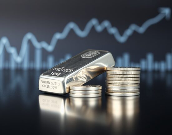 Silver bar and coins representing silver price advances despite restrictive Fed stance and inflation risks