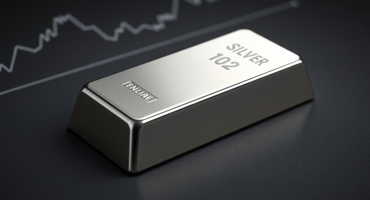 Silver price analysis showing a bullion bar with chart background indicating market stall at 20-day SMA.