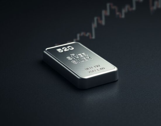 Silver price analysis showing a silver bullion bar representing current market volatility and technical levels.