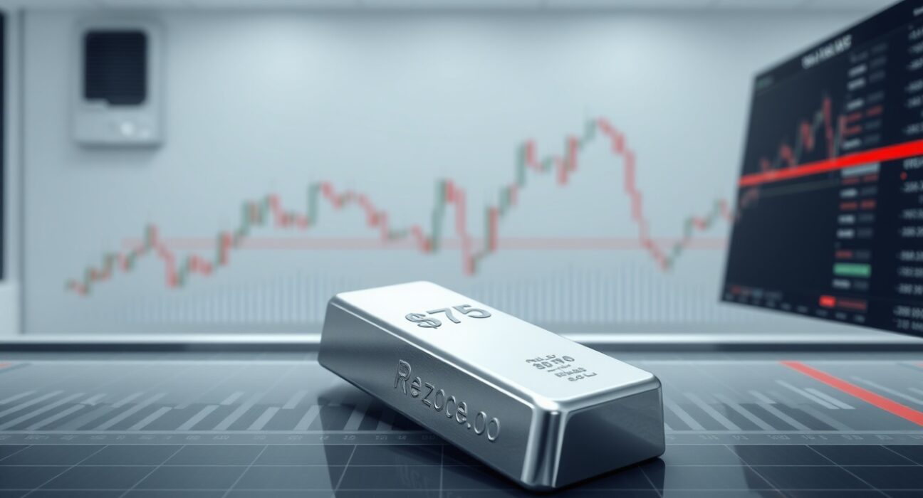 Silver price analysis chart showing advances stalling at technical confluence near $75 resistance level