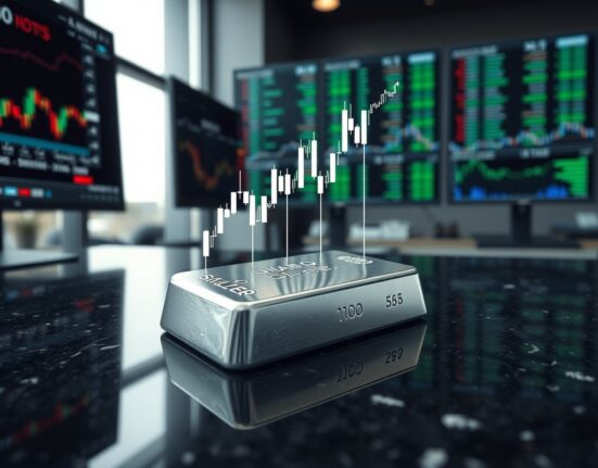 Silver price analysis showing a silver bar with a doji candlestick chart overlay, indicating market indecision at $80.