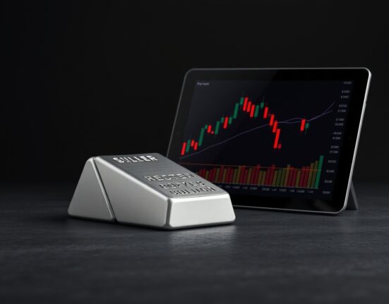 Silver price analysis showing bearish technical crossover pattern with silver bullion bar