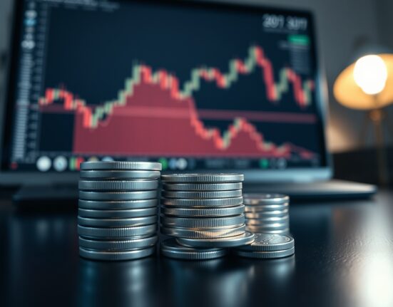 Close-up of silver bullion coins and bars on a trading desk, symbolizing price consolidation.
