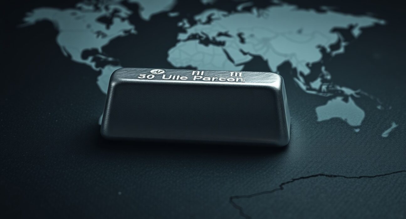 Silver bullion bar representing market decline amid Iran-US geopolitical tensions.