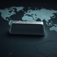 Silver bullion bar representing market decline amid Iran-US geopolitical tensions.