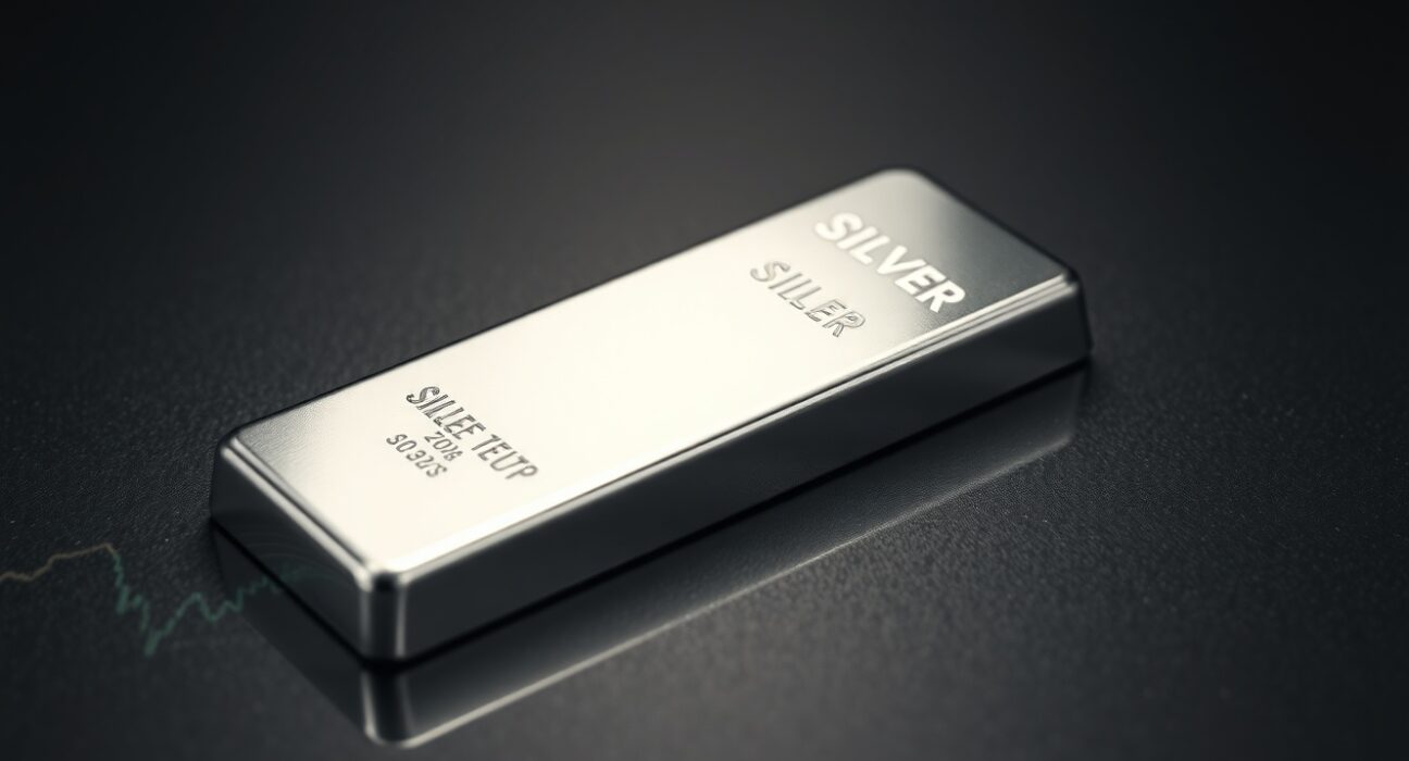 Silver bullion bar representing falling silver price today in precious metals market