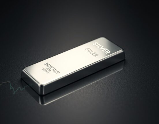 Silver bullion bar representing falling silver price today in precious metals market