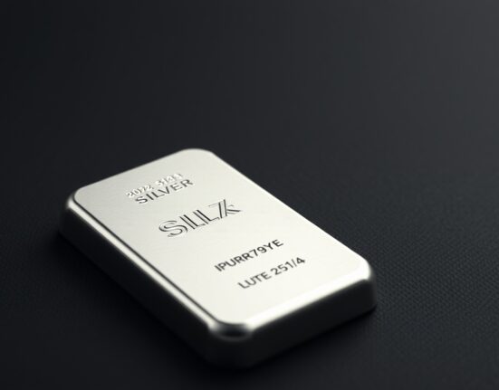 Silver bullion bar with chart background representing the current silver price forecast and market analysis.