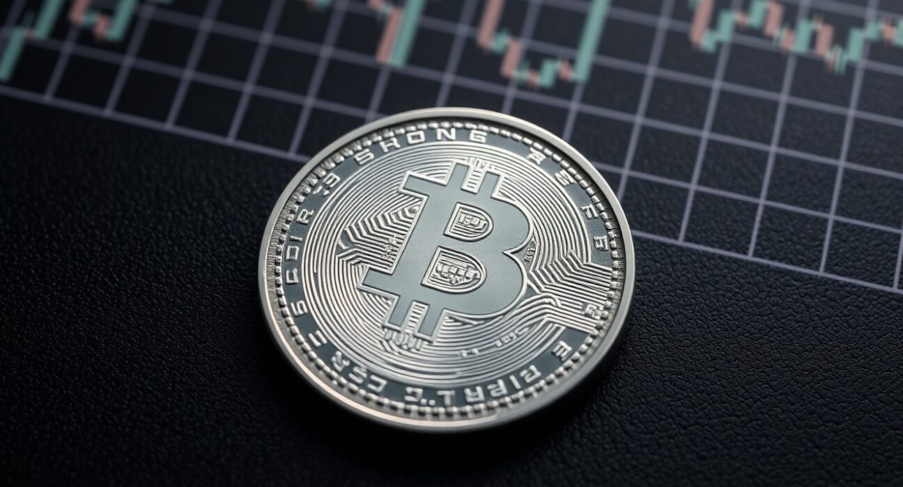 Silver bullion coin on dark surface with chart overlay representing price analysis