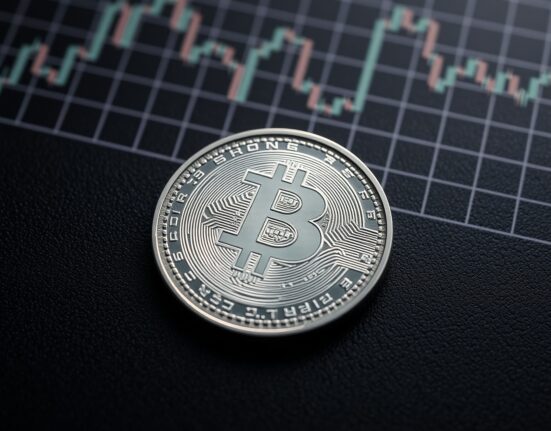 Silver bullion coin on dark surface with chart overlay representing price analysis