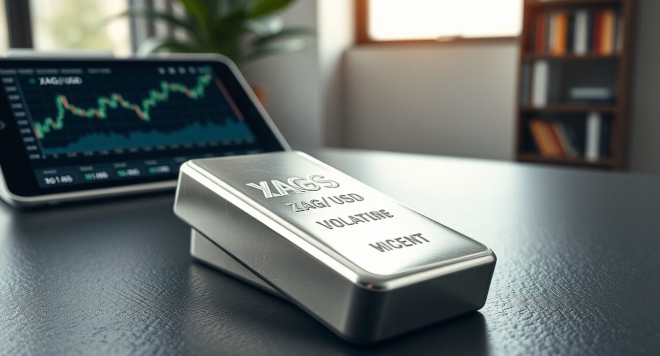 Silver price forecast analysis with XAG/USD chart and bullion reflecting market uncertainty.