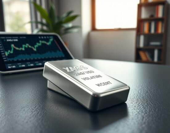 Silver price forecast analysis with XAG/USD chart and bullion reflecting market uncertainty.