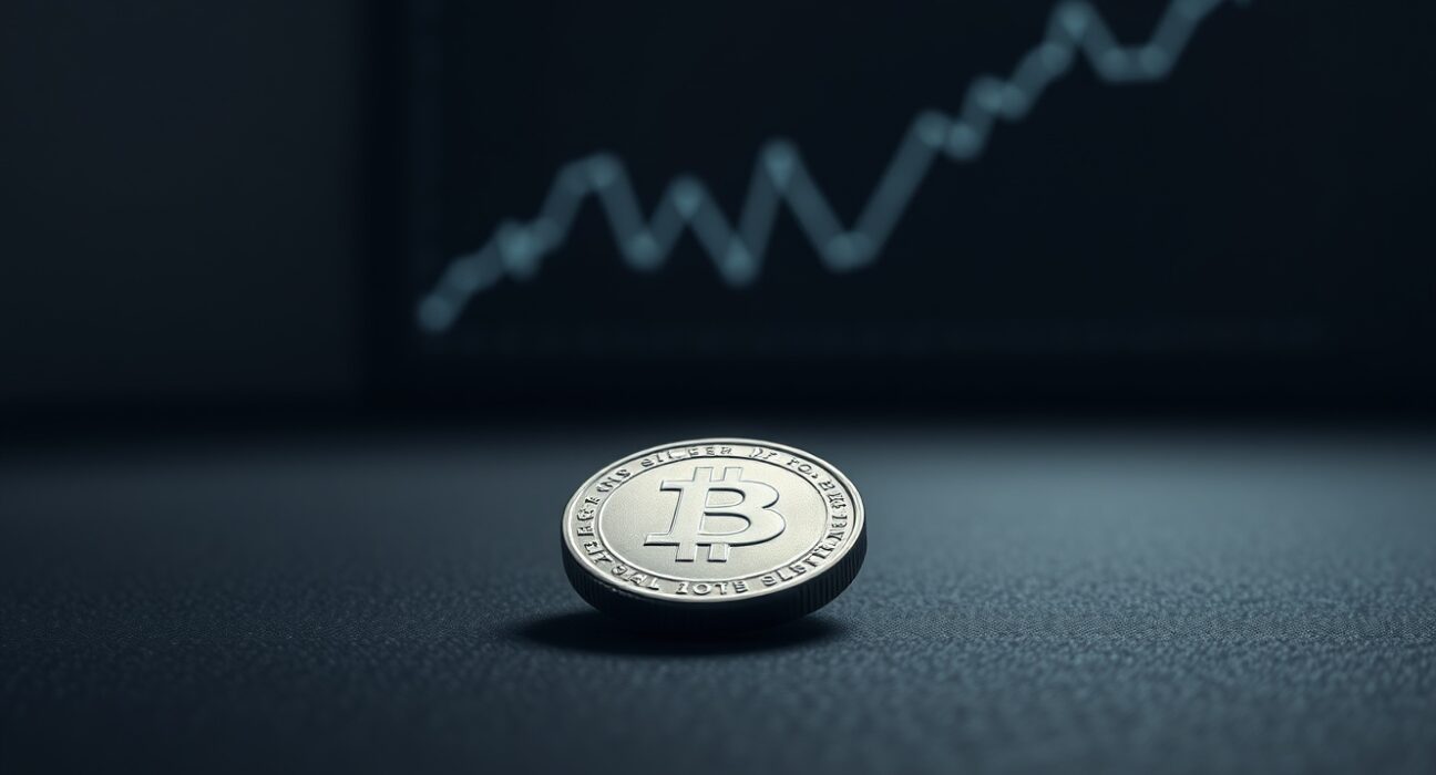 Silver bullion coin with downward chart trend, representing bearish XAG/USD price forecast.